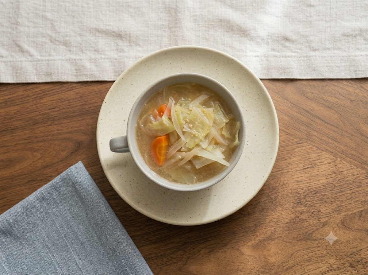 キャベツと油揚げの具だくさん味噌汁