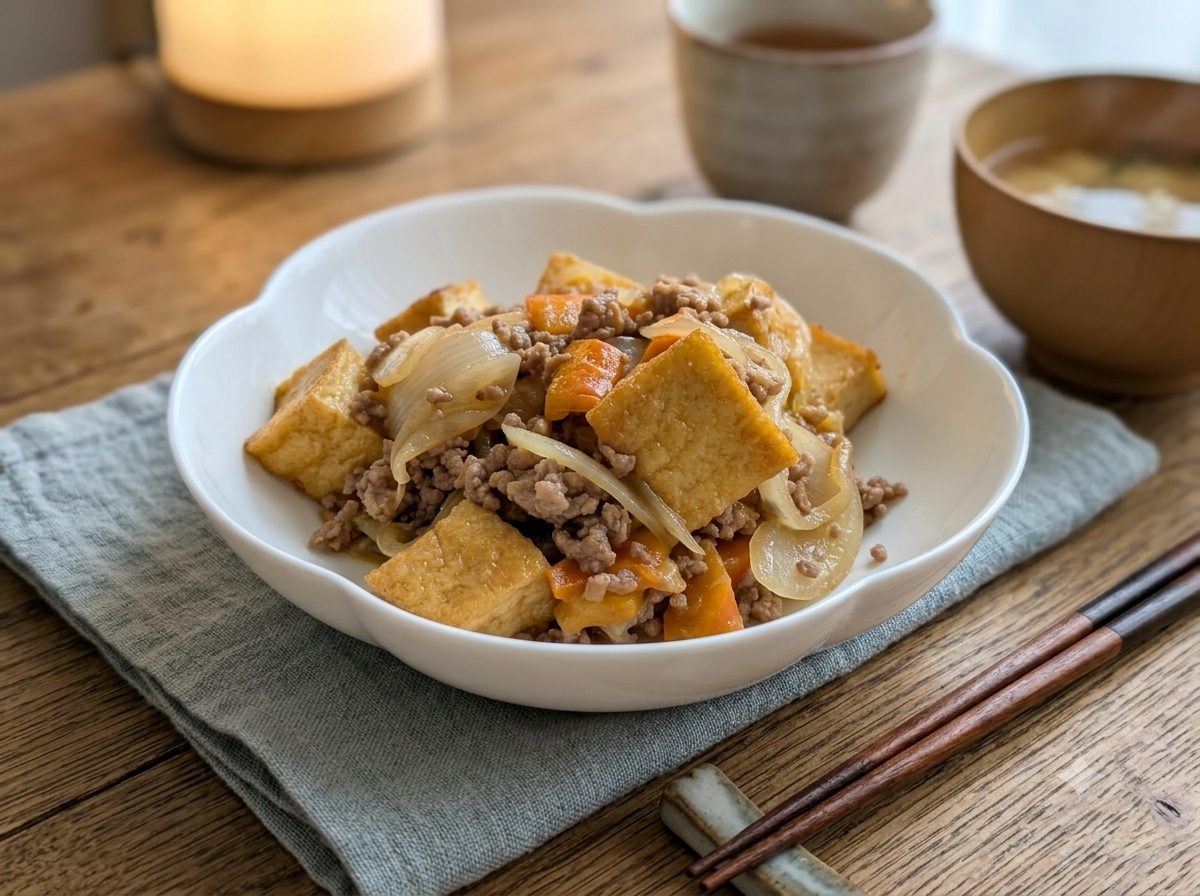 厚揚げと合い挽き肉の甘辛そぼろ煮レシピ